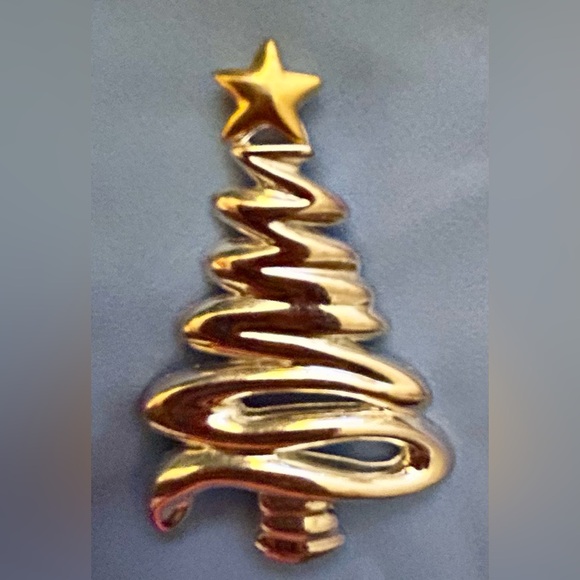 Jewelry - Vintage Christmas Tree Pin Brooch Modernist Swirl Design *